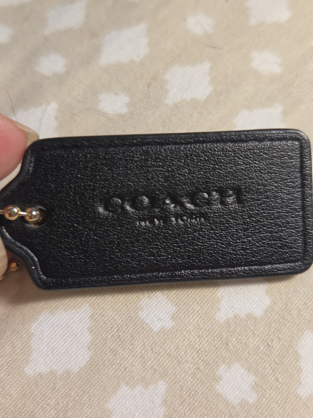Coach Black Leather Key Tag with Gold Ball Chain